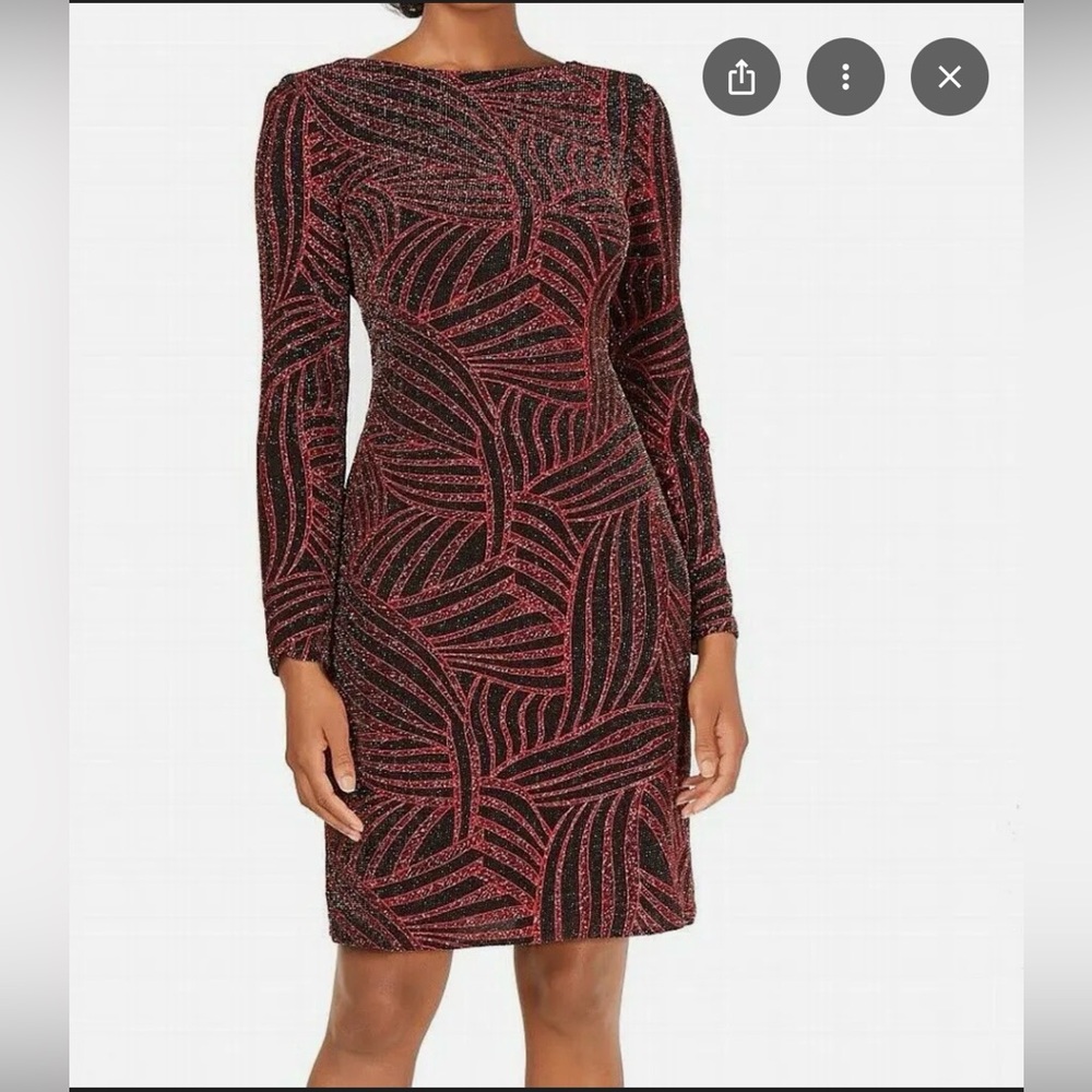 NW Nigthway Elegant Long Sleeve Black and Red Patterned Dress